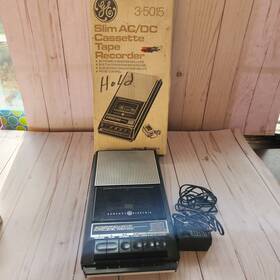 Ge 044319350159 Slim Ac/dc Vintage Cassette Tape Recorder With Original Box