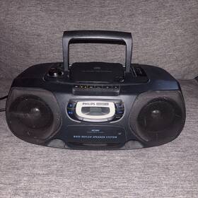 Az1009 Philips Vintage Magnavox Cd Radio Cassette Recorder Black Portable Stereo