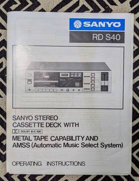 Rd-s40 Sanyo Vintage Stereo Cassette Deck Manual