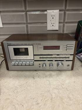 23470 Sears Vintage Radio Cassette Player With Digital Clock - Everything Works