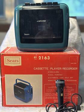 612163 Sears Vintage Cassette Player-recorder 61 2163 In Original Box -green-tested
