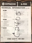 Hitachi D-900 Cassette Technial Information Manual *original*. Fixed Price $9.97.