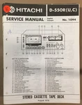Hitachi D-550R Cassette Service Manual *original*. Fixed Price $14.97.