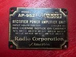 AP-952 Brass Plate Tag For The Oldest Tube Amplifier Circa 1915-1922. Fixed Price $40.00.