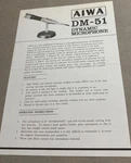 Aiwa DM-51 Dynamic Microphone Spec Sheet Advertising Operating Instructions. Fixed Price $14.99.