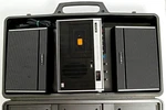 Vintage 1973 Sony TC-126 Portable Stereo Cassette Recorder Speakers With Case. Fixed Price $85.00.