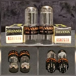 Sylvania 6SN7 Gtb 1950S Red Label Black Base Chromed Top Halos Matching Set Nib. Fixed Price $148.95.