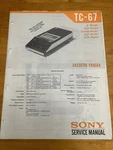 Sony TC-67 Cassette Tape Recorder Service Manual Original Oem Usa. Fixed Price $13.99.
