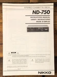Nikko ND-750 Cassette Owner / User Manual *original*. Fixed Price $19.97.