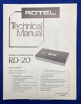 Original Rotel RD-20 Stereo Cassette Deck Technical Manual. Fixed Price $19.95.