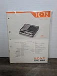 Sony TC-72 Cassette-corder Recorder Portable Service Manual Original Paperwork. Fixed Price $10.79.