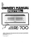Rotel RE-700 Equalizer Owners Instruction Manual. Fixed Price $22.24.