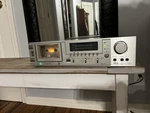 Vintage Silver Face Akai Model CS-F33A Stereo Cassette Deck Powers On. Fixed Price $100.00.