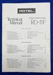 Original Rotel RD-15F Stereo Cassette Deck Technical Manual. Fixed Price $19.95.