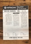 Hitachi D-777 Cassette Service Manual *original*. Fixed Price $19.97.