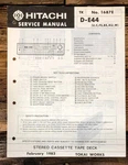 Hitachi D-E44 Cassette Service Manual *original*. Fixed Price $14.97.