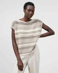 Lafayette 148 Cotton Silk Tape Mixed Stitch Bateau Neck Sweater *damaged New. Fixed Price $39.99.