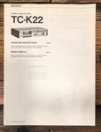 Sony TC-K22 Cassette Owners / User Manual *original*. Fixed Price $24.97.
