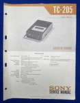 Original Sony TC-205 Cassette-corder Service Manual -- #2. Fixed Price $14.95.