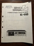 Luxman K-118 Stereo Cassette Tape Deck Service Manual Original Genuine Oem. Fixed Price $49.99.