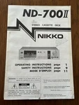Nikko ND-700II Cassette Tape Deck Operating Instructions Original Oem Genuine. Fixed Price $24.99.