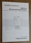 Owner's Manual Only Realistic Microcassette Tape Recorder MICRO-16 14-1176. Fixed Price $9.95.