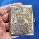 Rare Solid Silver Hand Engraved Compartment Cigarette Vesta Case Monogram C1860. Fixed Price $1395.00.