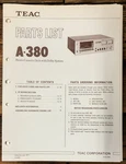 Teac A-380 Cassette Parts List Manual *original*. Fixed Price $14.97.