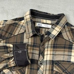 Bke Western Snap Button Shirt Mens Xl Brown Flannel Plaid Tailored Fit Euc. Fixed Price $19.00.
