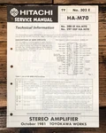 Hitachi HA-M70 Amplifier / Tuner Technical Information Manual *original*. Fixed Price $14.97.