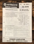 Hitachi HA-M70 Amplifier Technical Information Booklet *original*. Fixed Price $9.97.